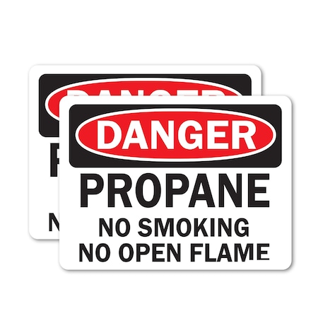 Signmission Propane No Smoking No Open Flames Danger Sign, Vinyl Decal, 10in W x 7in L, 2PK OS-2PACK-DS-D-710-L-19467